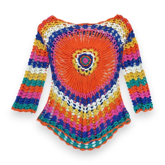 Venus S/M Hippie Chick Funky Boho Women's Crocheted Sweater 1970's - Picture 6 of 7